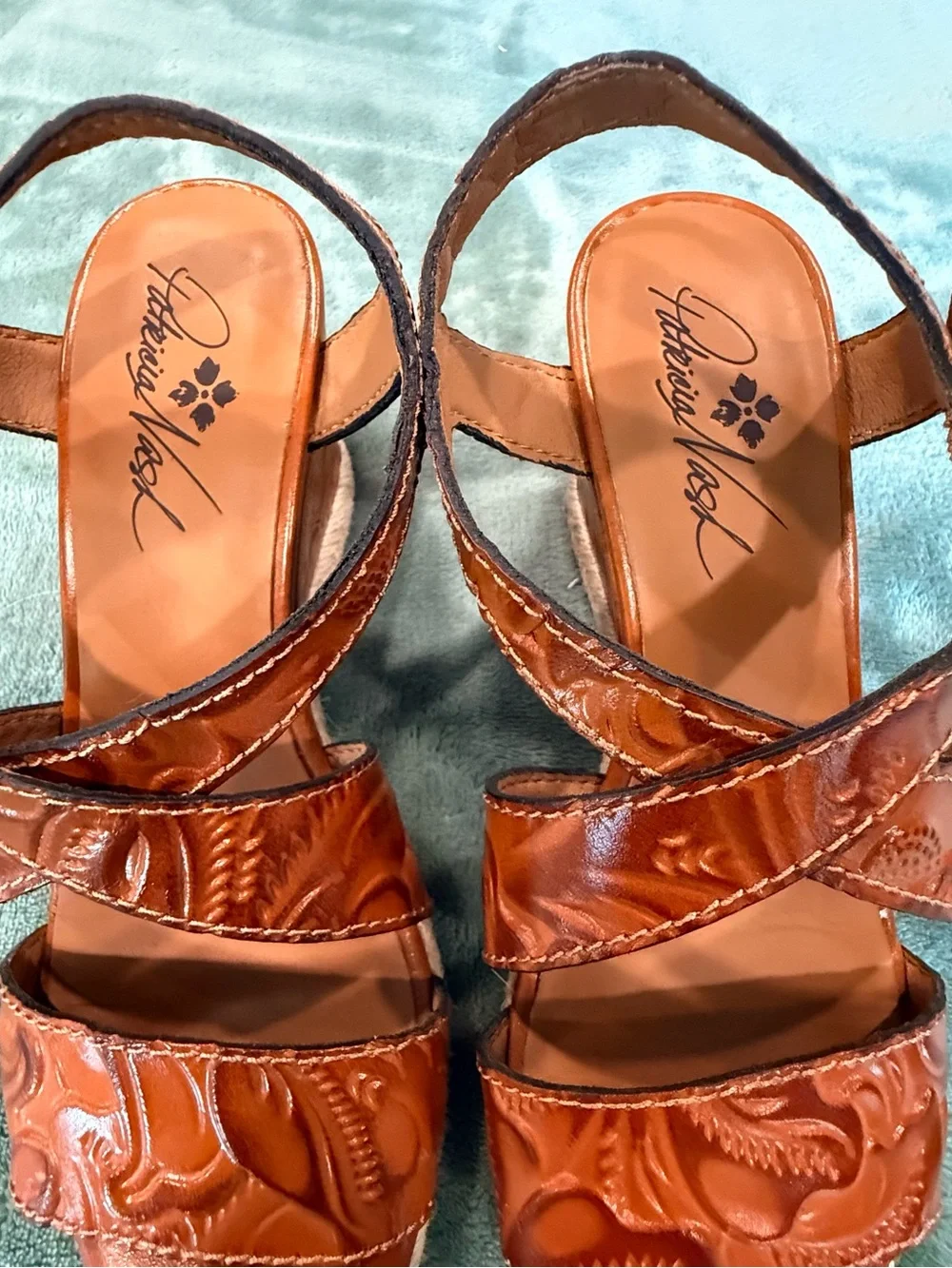 Patricia Nash Tooled Leather Wedge Espadrille Sandals Women’s US 7.5